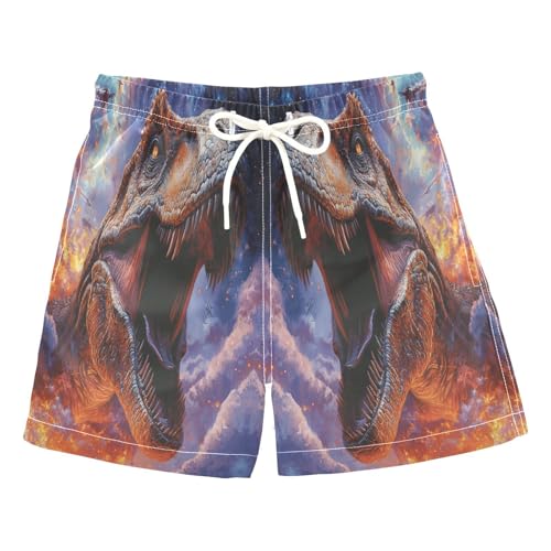 Jucciaco Boys Beach Board Shorts T-rex Galaxy Cool Dinosaur Swim Trunk Teen Swimwear