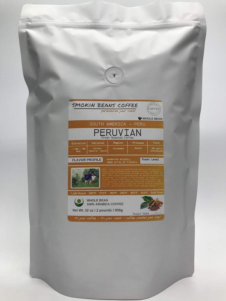 Smokin Beans2-Pound Peru Lonya Grande Freshly Roasted Coffee, Washed Processing, Medium Roast, Premium Whole Bean Specialty Coffee