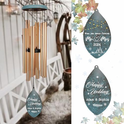 Image of ASTARIN Wedding Gifts Wind Chime, Personalized Names & Date Wind Chimes Gifts for Couple 2024, Wedding Gift for Newlywed Bride Groom Husband Wife, Valentine's Day Anniversary