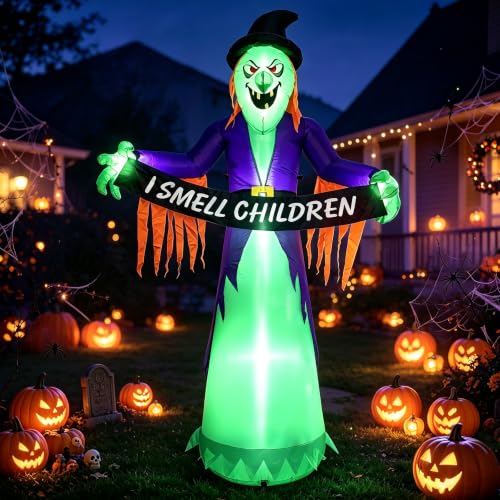 Image of 8FT Halloween Inflatable Witch Decorations for Outdoor Yard with LED Lights