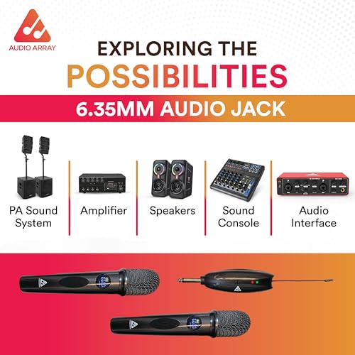 Image of Audio Array AM-W35 UHF Dual Wireless Premium Karaoke Microphones | 800mah 5-6 Hours Battery Backup | Range up to 50M | Karaoke Singing, Wedding, DJ, Church | PA System, Amplifier, Mixer, Party Box