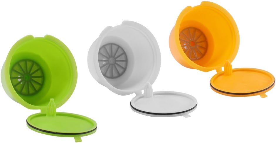 FreeLeben Refillable Coffee Capsules Pods, 3Pcs Reusable Universal Dolce Gusto Machine Coffee Filter BPA Free, with Spoon and Brush