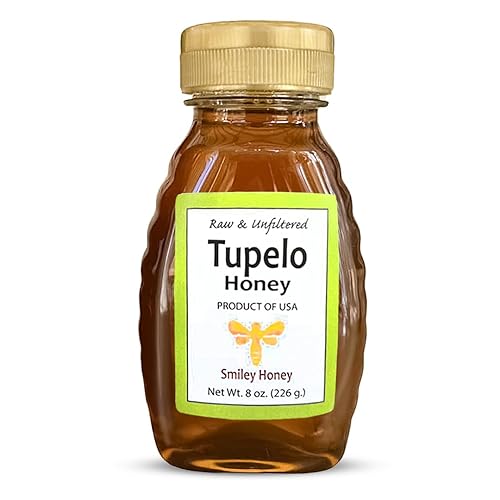Smiley Honey 100% miel de Tupelo, rara, cruda y sin filtrar, certificada Kosher (8oz)