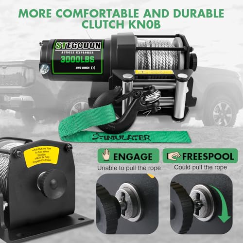 Image of STIMULATER 3000lb ATV Winch,Electric Winch 12V,Steel Cable Winch, with Wireless Remote and Manual Switch, with Hawse Fairlead & Hook,IP67 Waterproof,Suitable for Most Trailers and ATV winchs