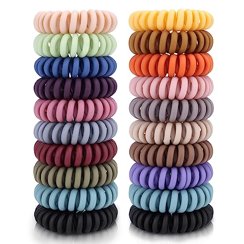 Image of 20Pcs Spiral Hair Ties, Elastic Hair Ties For Women Girls, Matte No Crease Spiral Hair Coils, Ponytail Hair Band, Telephone Cord Plastic Hair Ties For Thick or Thinning Hair (Matte Color - 20Pcs)