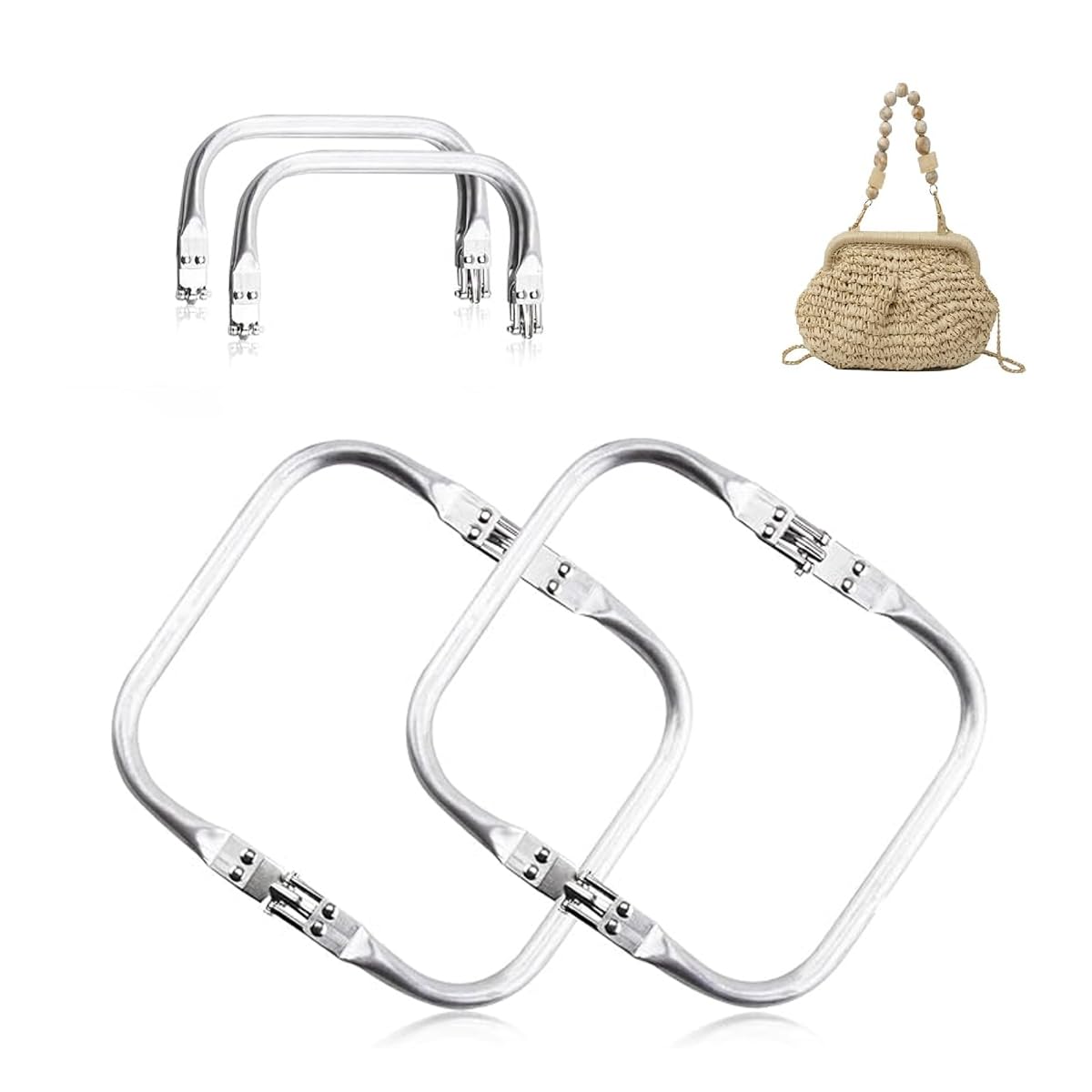 2 PCS Aluminum Purse Frame, 200×85mm U-Shaped Bag Inner Handle, Kiss Lock Clasp Clutch Frame Hardware Replacements for DIY Craft Pouch Bag Purse Making Sewing