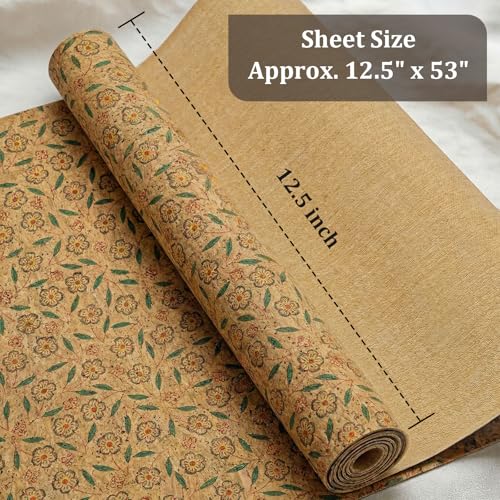 Image of SorenCut Cork Fabric Roll 12 x 52 Inch - Blue Flower Print Cork Leather Fabric for Earrings, Bow Making, Bags, Wallets & DIY Sewing Projects - Vegan Leather Alternative Craft Sheet