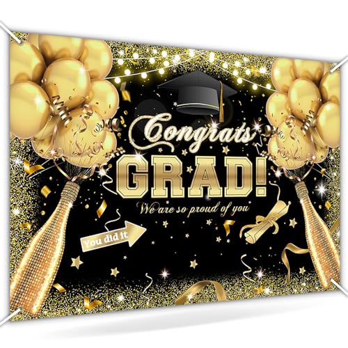 Avezano Congrats Grad Backdrop for Class of 2024 Congratulate Graduation Party Decorations Photography Background Grad Celebration Prom Party Photoshoot Supplies (8x6ft, Black)