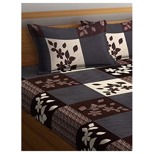Fashion String 144 TC Microfibre Brown Double Bedsheet with 2 King Size Pillow Covers