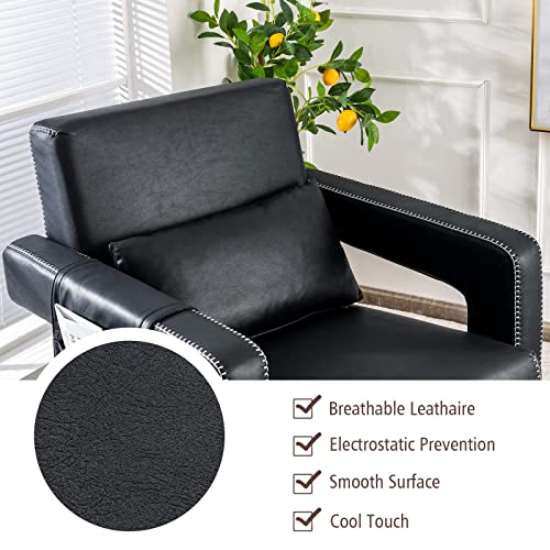 Giantex Modern Accent Chair With Ottoman, Soft Leathaire Fabric Armchair Single Sofa And Footstool Set W/Waist Pillow, Side Storage Bag, Adjustable Foot Pads, Leisure Club Chair For Reading, Black #TOP4