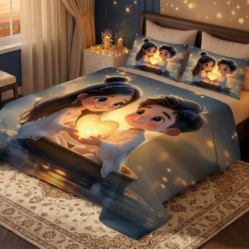 Image of 7D Fairy Glow of LoveHouse Collection Double Bedsheet 90x100 inch with 2 Pillow Covers | Good Stitching, Soft Fabric & Vibrant 7D Digital Print for Kids & Couples (Dark)