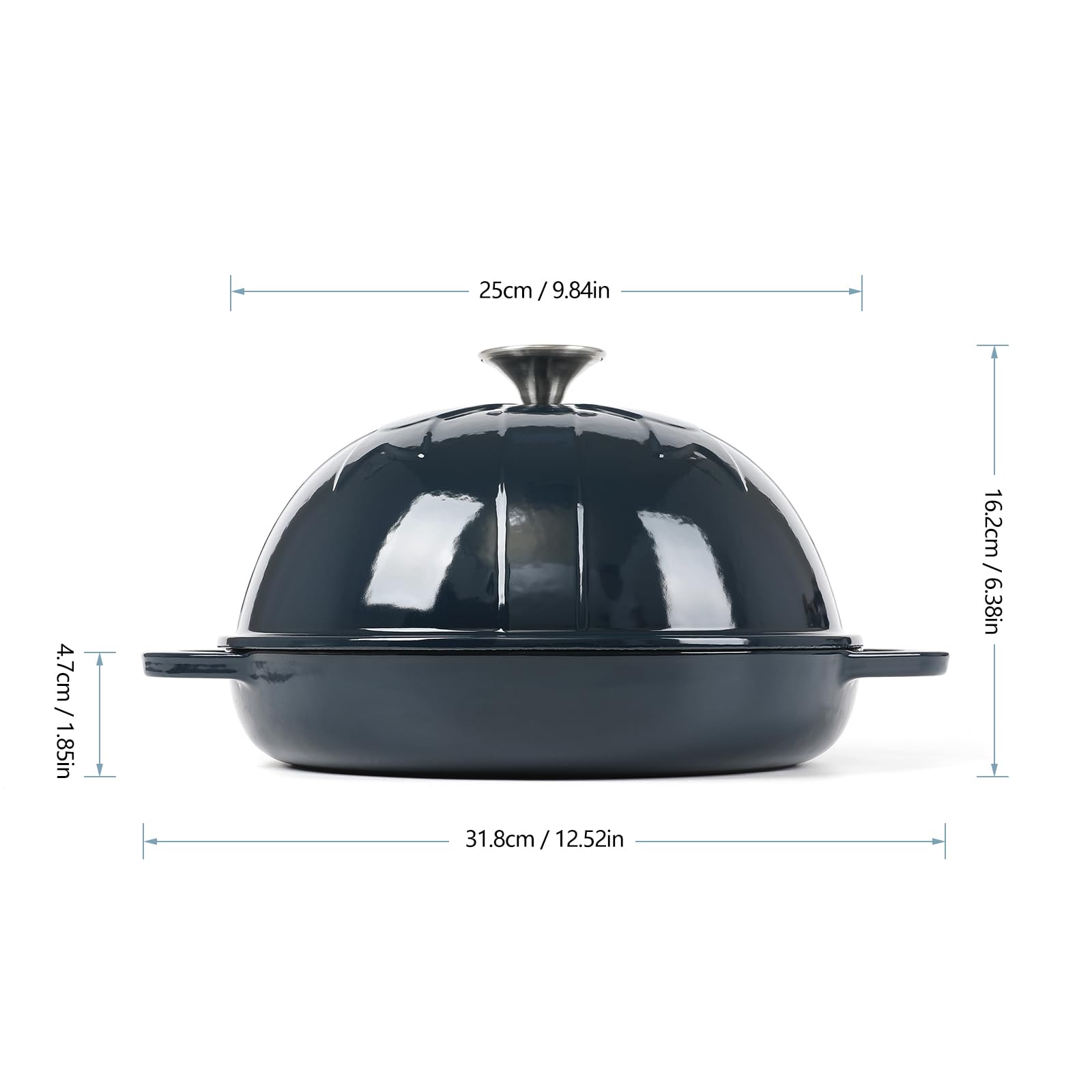 HAWOK Cast Iron Bread Oven with Cloche Lid, Dia. 9.8inch/25cm, 1.5qt, Sourdough Baking Pan, Enameled Navy Blue