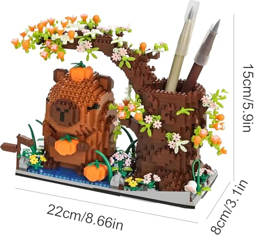 Image of SKY LINE OCEAN Capybara Building Blocks Set, 1880+ PCS Cute Animal Mini Bricks Kit, Capybara with Flowers Tree, DIY Desk Organizer Pen Holder Toy for Ages 14+ | 5 Year Structural Warranty