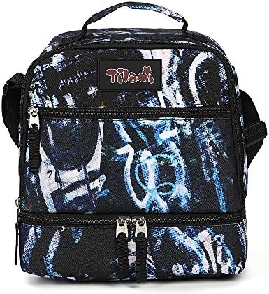 Tilami Lunch Bags Insulated Adjustable Strap Zipper, Two Compartments Cooler Bags, Bento Bags for Kids Toddlers, Blue Letter