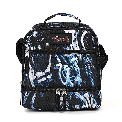 Tilami Lunch Bags Insulated Adjustable Strap Zipper, Two Compartments Cooler Bags, Bento Bags For Kids Toddlers, Blue Letter #TOP7