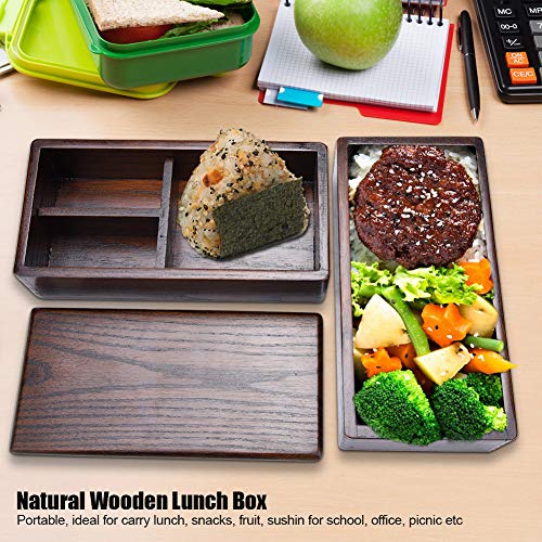 Lunch Boxes, Japanese Traditional Natural Square Wooden Lunch Containers Double Layer Natural Wooden Bento Box For Picnic Sushi #TOP1