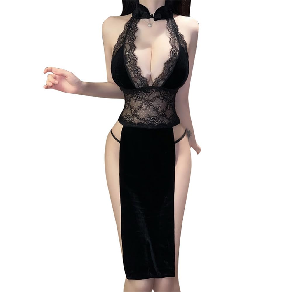 QNCLO Women Sexy Lace Cosplay Japanese Anime Velvet Dress