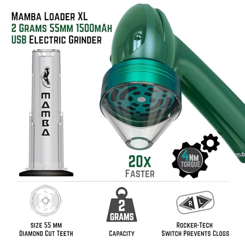 Image of Mamba XL Electric Spice Grinder, USB Rechargeable One-Hand Herb & Spice Mill with Aluminum Teeth, Portable Kitchen Grinder for Seasonings, Green