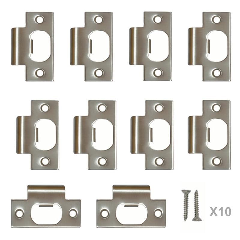 SUMBIN Heavy Duty Replacement Stainless Steel 304 Strike Plate T Lip Radius Corner for Knob or Lever Door Lock in Satin Nickel Finish 10 PCS