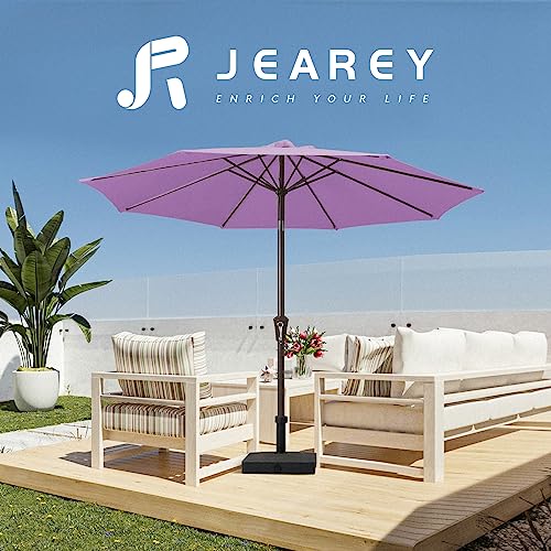 Image of JEAREY 9FT Outdoor Patio Umbrella Outdoor Table Umbrella with Push Button Tilt and Crank, Market Umbrella 8 Sturdy Ribs UV Protection Waterproof for Garden, Deck, Backyard, Pool (Taro Purple)