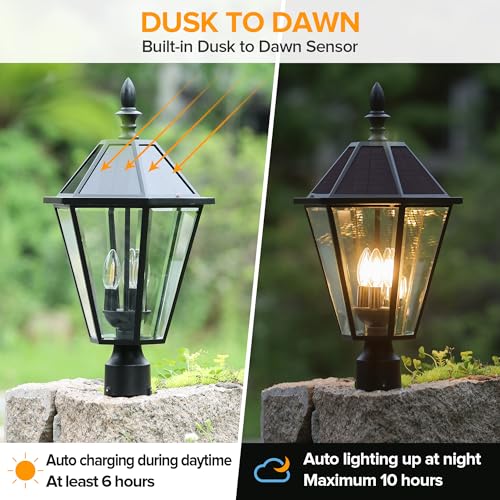 LUTEC 12513LE4-SL Outdoor Solar LED Vintage Street Light for Lawn and Garden (Base Not Included)