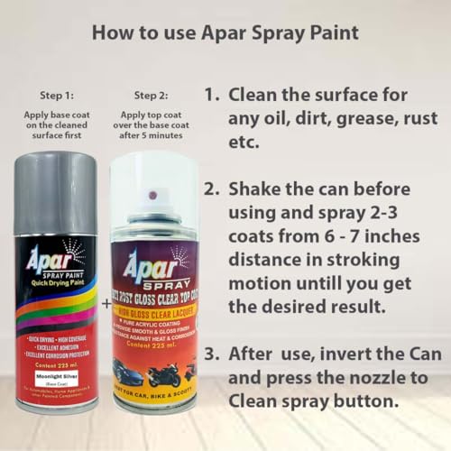 Image of APAR Automotive Spray Paint Moonlight Silver (RC Colour Name)+ GC Compatible for Renault cars -225 ml (Pack of 2-Pcs)