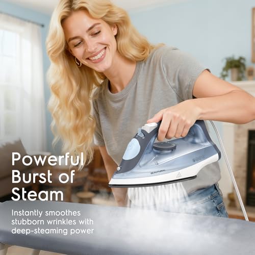 BEAUTURAL Compact Steam Iron for Clothes, Non-Stick Soleplate, Burst of Steam, Spray Mist, Self-Cleaning, Anti-Calcium, Anti-Drip, Easy Temperature Control, Light Weight, 1200 Watts - Image 6