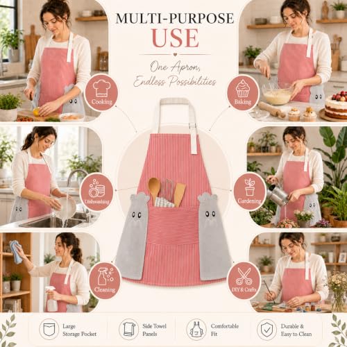 Image of PUJI 1 Pcs Women Kitchen Apron with Hand Wipe Pockts, Big Pocket,Hand-wiping, Waterproof for Cooking Baking,Center Pocket Hand Towel Women and Men (1 Pcs)