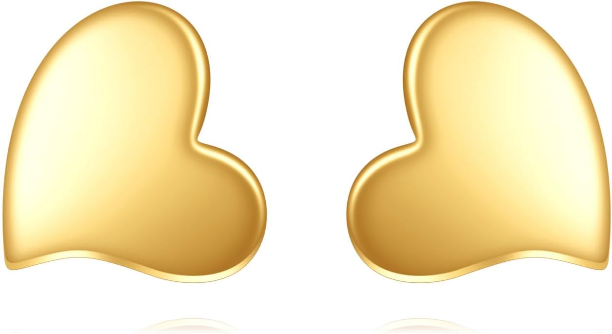 14K Solid Gold Heart Earrings for Women Real Yellow Gold Love Heart Stud Earrings Minimalism Jewelry Birthday Gifts for Wife Mom Friends