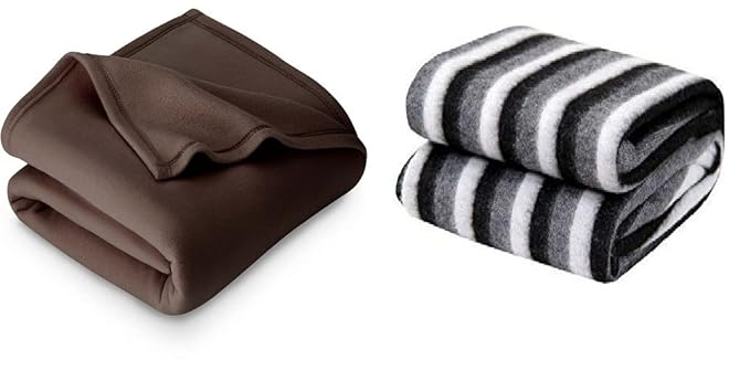 NKSA Plain Fleece Single Bed Blanket for All Season/Comforter/Dohar 250TC - Pack of 2 (55x88 Inch Brown and Black White) Lightweight