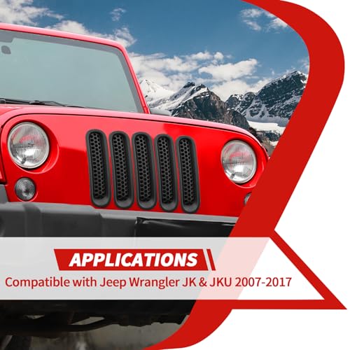 Image of Front Grille Mesh Inserts fit for Jeep Wrangler JK & JKU 2007-2017 Black Grill Mesh Front Grille Guard Clip-on Trim Covers Exterior Accessories