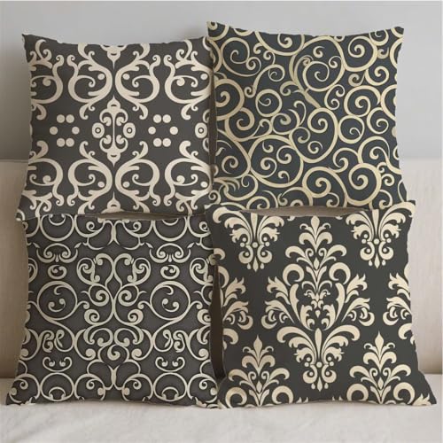 Housse de coussin 60x60 aspect lin marron foncé avec impression double face de qualité - 3