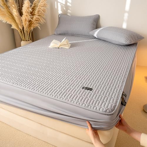 JIANINGHOME Sábana bajera ajustable de 200 x 200 pulgadas, protectores de colchón acolchados para cama doble, funda de colchón con acolchado y cinturón elástico de 360 pulgadas