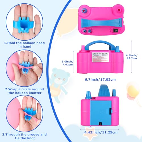 Balloon Pump Electric, Portable Automatic Dual Nozzle Inflator 110V 600W with Tying Tools for Birthday Gender Reveal Baby Shower Balloons Party Decorations - Image 6