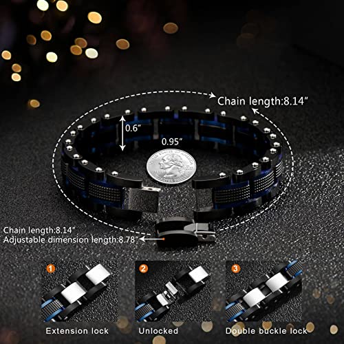 Holizaly Men's Stainless Steel Two Tone Square Link Bracelet, Black and Blue Ion Plated Black2