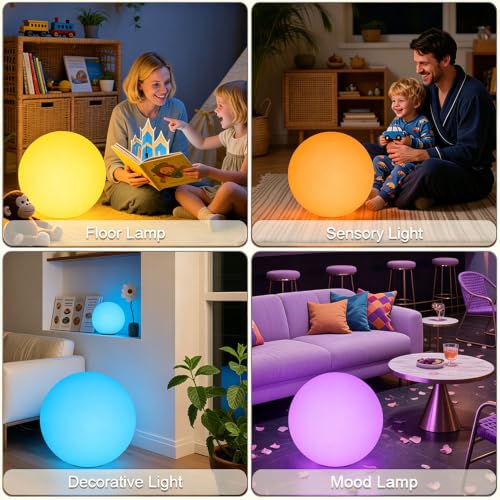 Image of 16 In Cordless LED Glowing Ball Light, LED Globe Orb Night Light w /Remote,16RGB Color Changing Waterproof Light Up Ball Rechargeable Indoor /Outdoor Mood Lamp for Nursery Garden Patio Party Bar Decor.