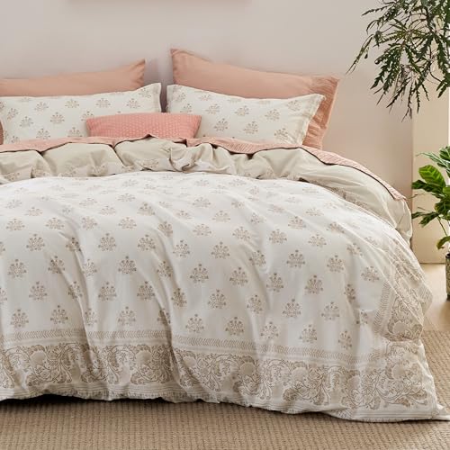 Bedsure Duvet Cover Queen Size - 100% Cotton Boho Flower