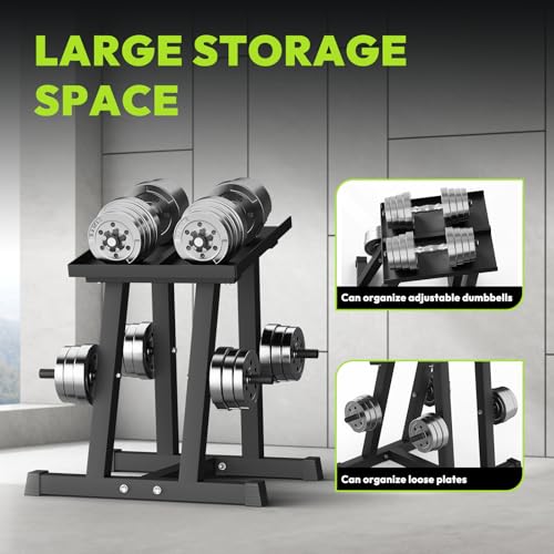 Image of HANDBODE Adjustable Dumbbell Rack with Plate Storage, 500 lb Capacity, Space-Saving Storage Organizer for Classic Dumbbells, Stable for dumbbells, Heavy Duty Column Stand for Home Gym