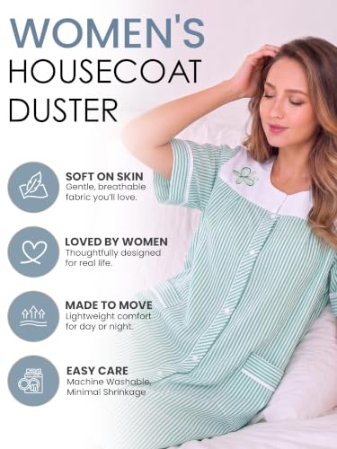 Image of Casual Nights Women's Snap - Front House Dress Short Sleeve Woven Housecoat Duster Lounger Robe with Pockets