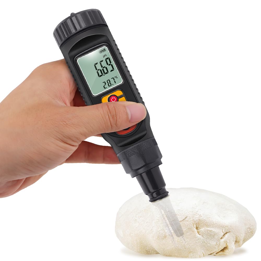 Ręczny penetrujący miernik pH i tester temperatury do żywności i gleby - zakres pH od 0,00 do 14,00 z automatyczną kompensacją temperatury - cyfrowy analizator kwasowości serów