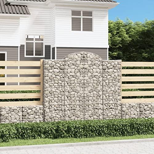 Homgoday Cestas de gaviones 4 uds Forma de Arco Hierro 200x50x180/200 cm, Cesta Muro Gaviones, Gavión Jardinera Contenedor, Muro de Gaviones de Jardín, Vallado Cerca Patio