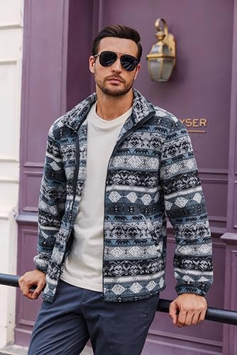 Runcati Mens Aztec Fuzzy Sherpa Fleece Jacket Casual Full Zip Up Printed Coat Fall Winter Soft Outwear with Pocket3