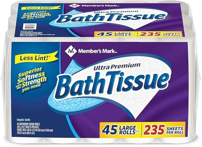 Ultra Premium Soft and Strong Bath Tissue, 2-Ply Large Roll Toilet Paper, 235 sheets, 45 rolls