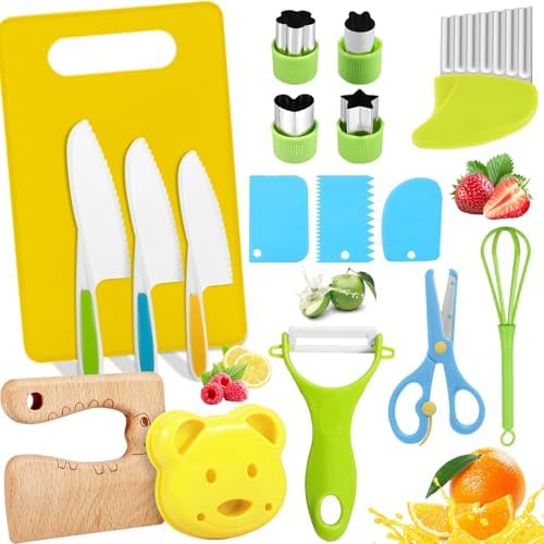 17 Pcs Couteau Enfant avec Planche Découpe & Éplucher, Kit Coutea...