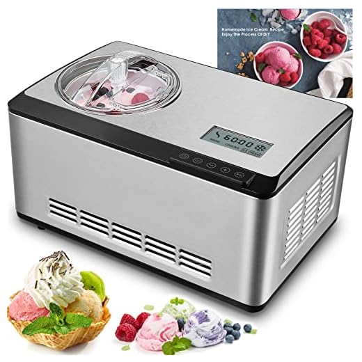 Maquina de Helado 2L, Heladera con Compresor, Máquina Para Hacer Helados Caseros, con Pantalla LCD, Temporizador & Recetas, sin Precongelación, para Yogur, Sorbete y Helado, Acero Inoxidable, 180W