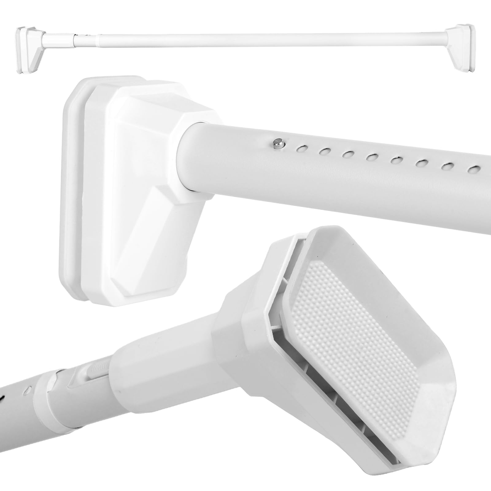 Heavy Duty Tension Pole, Extendable Curtain Rod No Drill - Telescopic Adjustable Rods for Window or Door, Strong Support for Clothes Hanging, Wardrobe & Shower Curtains (White, 100-170cm)