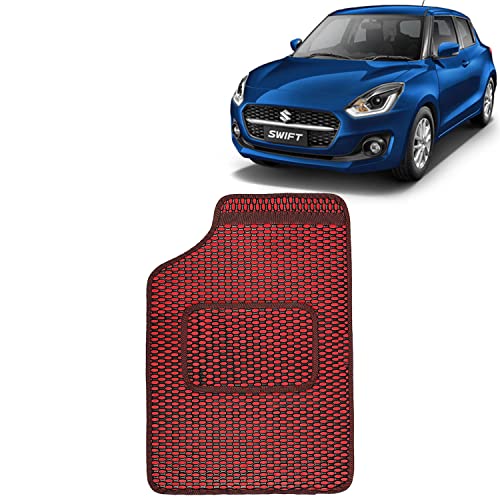 Image of Kingsway Dotted Design Car Floor Foot Mats Universal Fit for Maruti Suzuki Swift, Model Year : 2021 Onwards, Water and Dustproof, Color Red, Set of 5 Pieces
