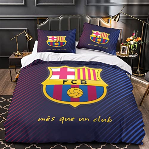Voeecyttu Ensemble de Housse de Couette FC Barcelona Ensemble de literie Barça pour Enfants Filles Housse de Couette légère en Microfibre Housse de Couette King (220x240cm)