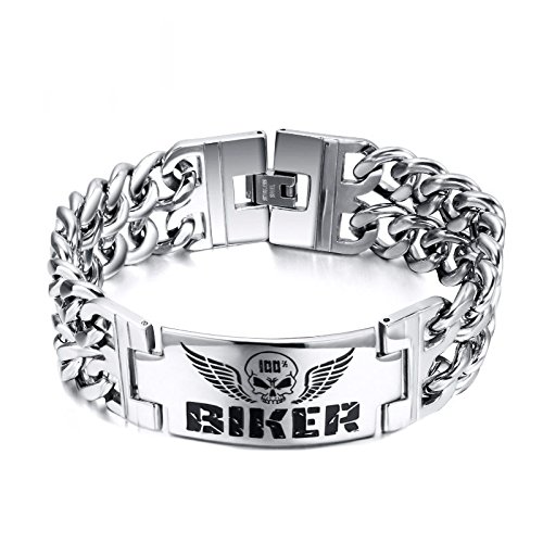 Asma Jewel House Stainless Steel Biker Punk Style Skull Link Bracelet for Men