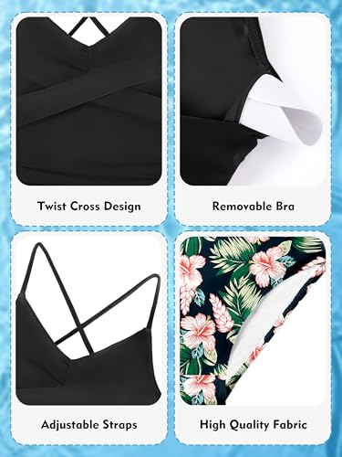 Image of Girls Swimsuit Tankini Criss Cross Ruched 2 Piece Bathing Suit Printed Girl Swimwear for Teens 9-16Y
